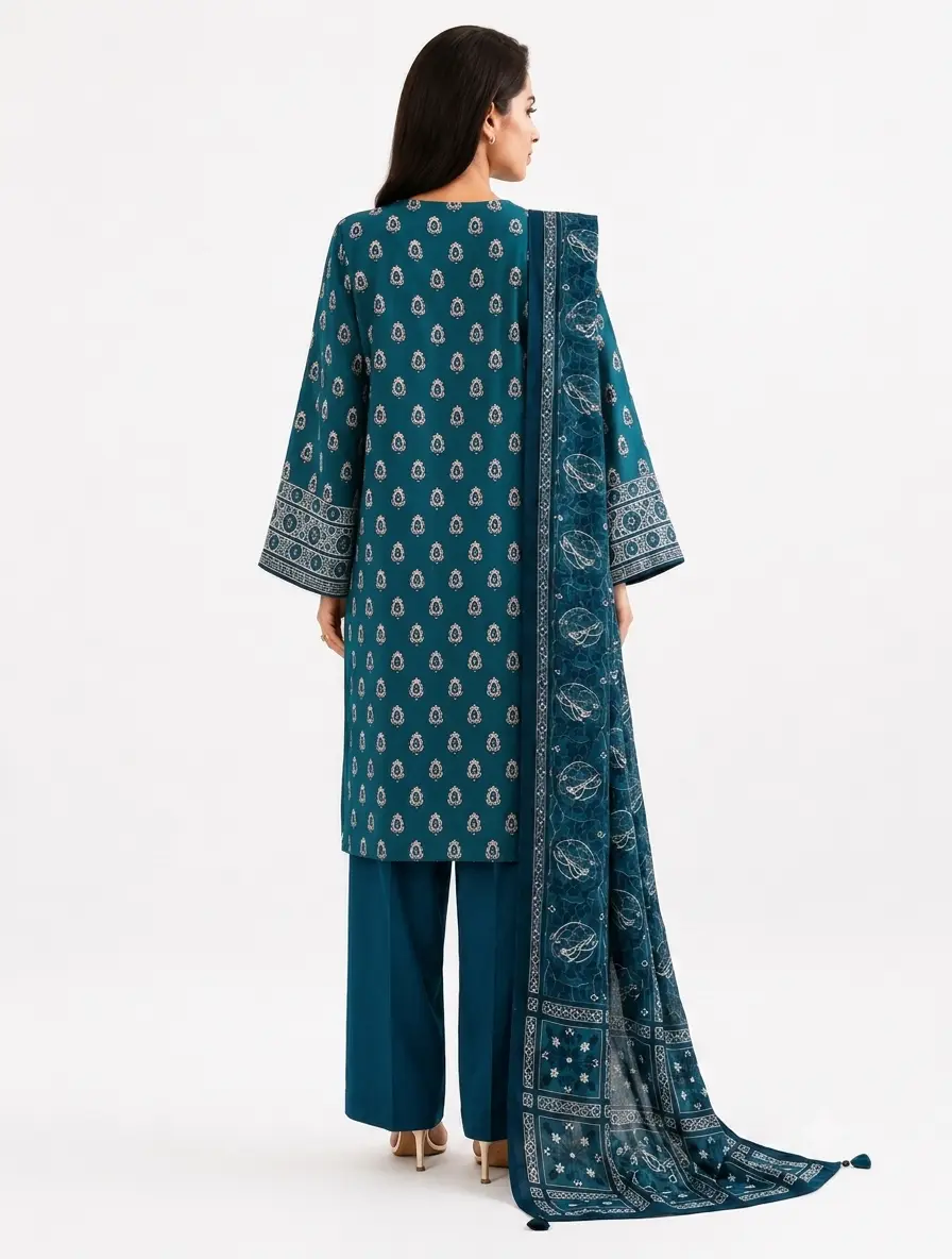 3-Piece Sapphire Printed Lawn Suit Deep Teal - Image 2
