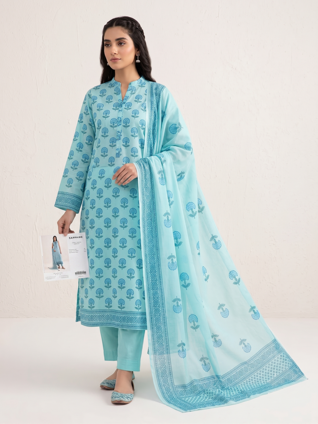 Mint Carnation 3-Piece Printed Lawn Suit