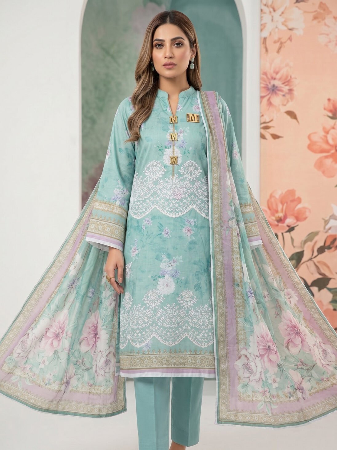 Mausummery Luxury Embroidered Lawns – Jade Blossom (3-Piece)