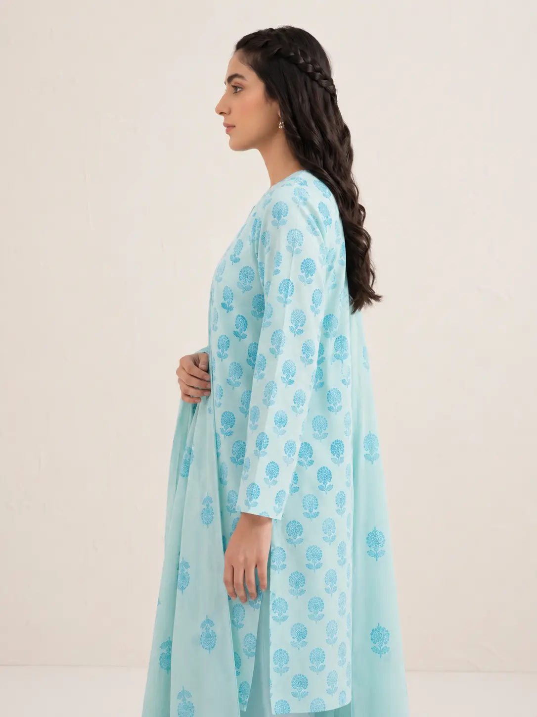 3-Piece Sapphire Printed Lawn Suit Light Turquoise - Image 4