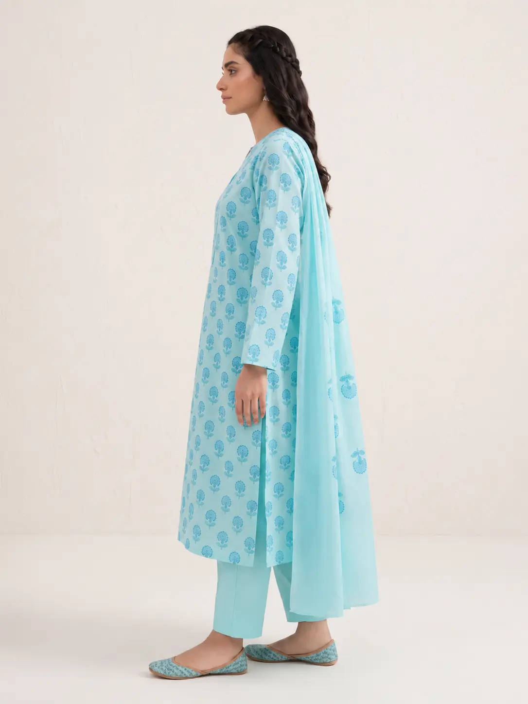 3-Piece Sapphire Printed Lawn Suit Light Turquoise - Image 3