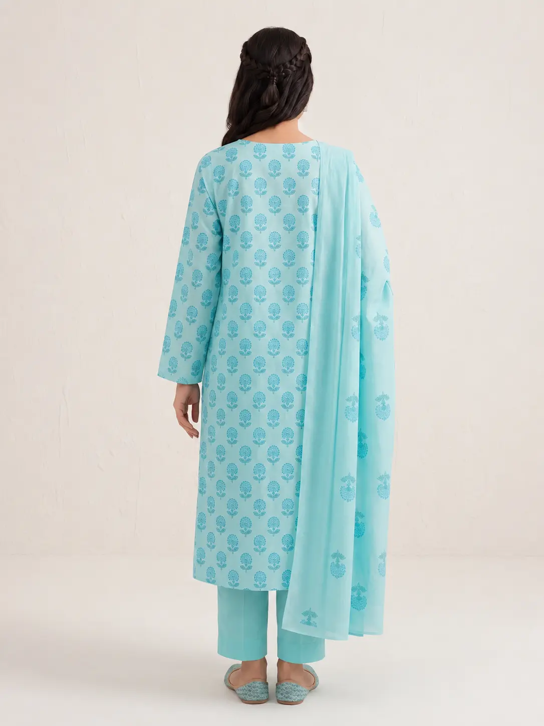 3-Piece Sapphire Printed Lawn Suit Light Turquoise - Image 2