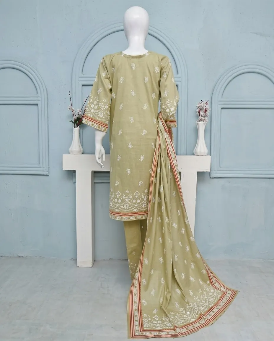 3-Piece Noore Azal Embroidered Cotton Suit Pista Green - Image 3