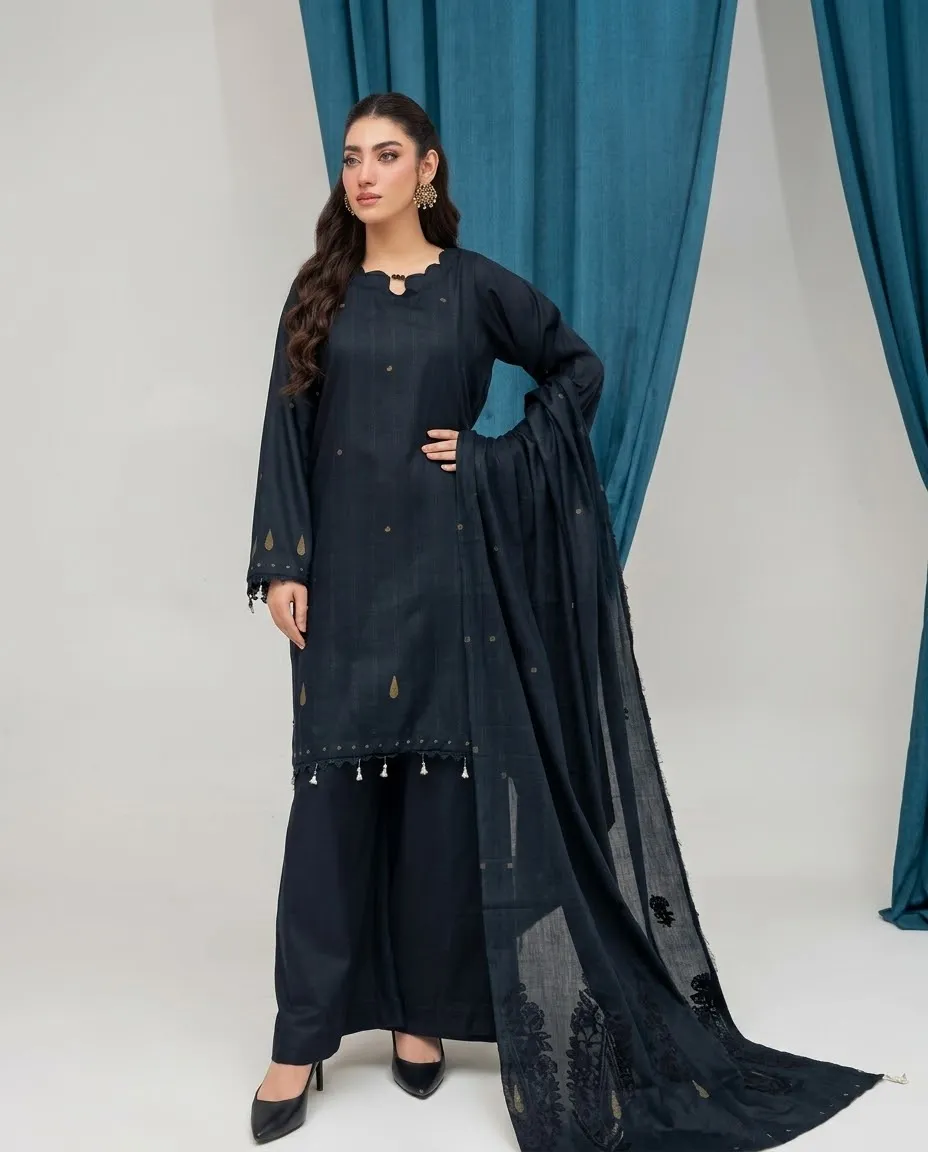 3-Piece Lamisha Cambric Jacquard Suit Black