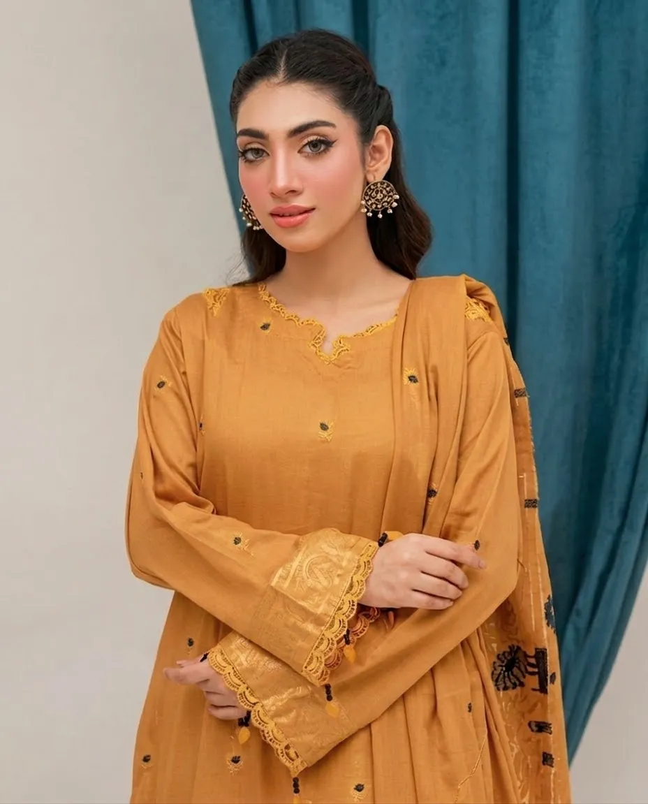 3-Piece Lamisha Cambric Jacquard Suit Mustard - Image 2