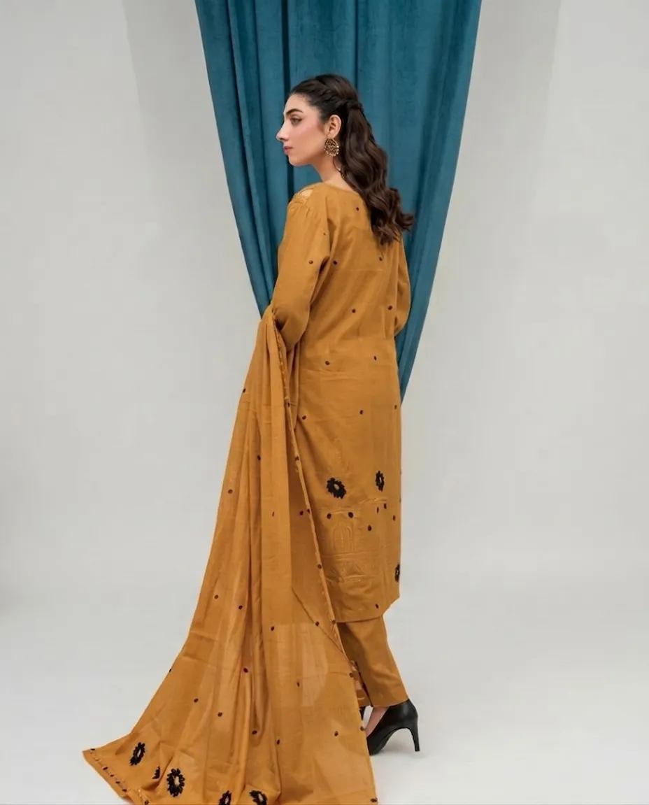 3-Piece Lamisha Cambric Jacquard Suit Mustard - Image 3