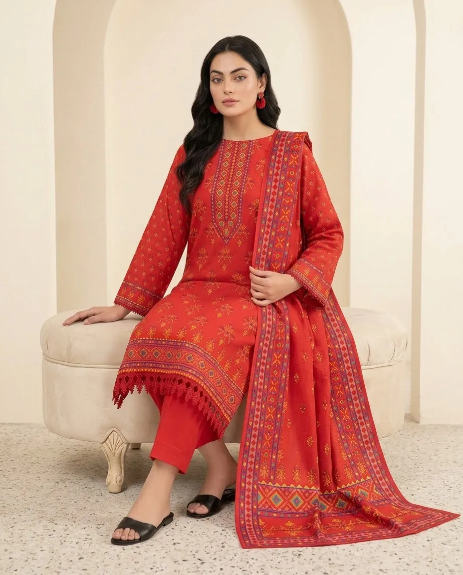 3-Piece Ayra Linen Printed Red - Image 2