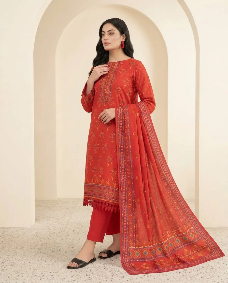 3-Piece Ayra Linen Printed Red - Image 3