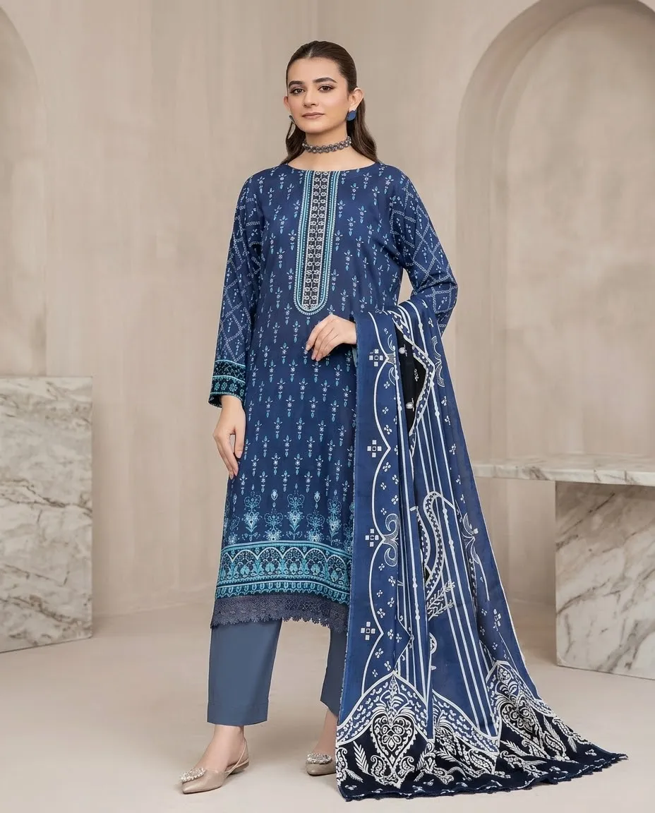 3-Piece Ayra Linen Printed Blue - Image 2
