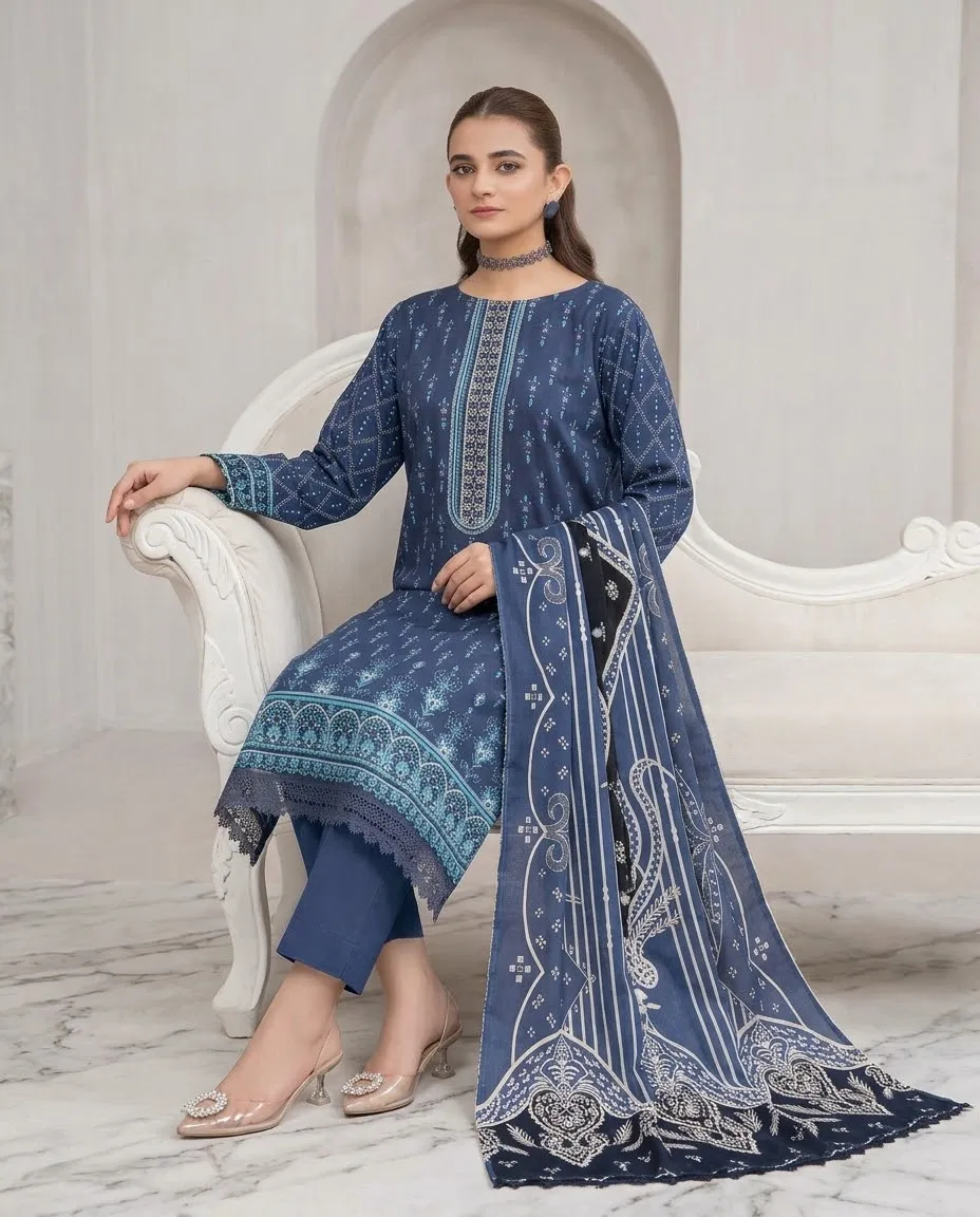 3-Piece Ayra Linen Printed Blue - Image 3