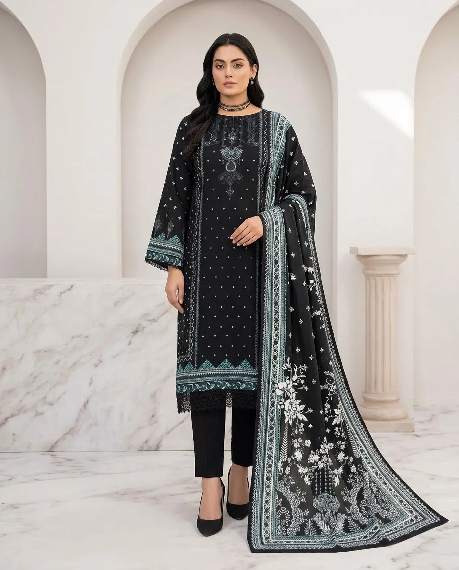 3-Piece Ayra Linen Printed Black