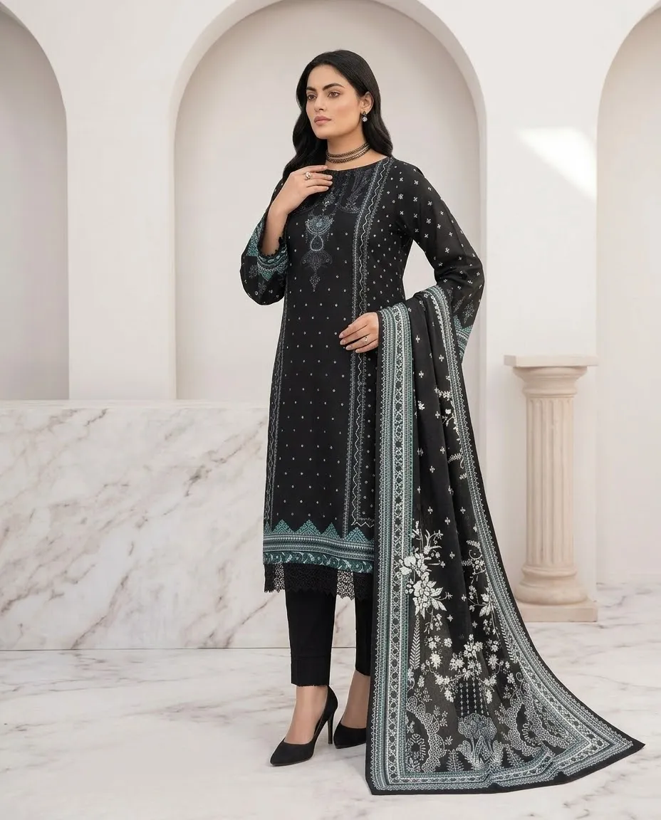 3-Piece Ayra Linen Printed Black - Image 2