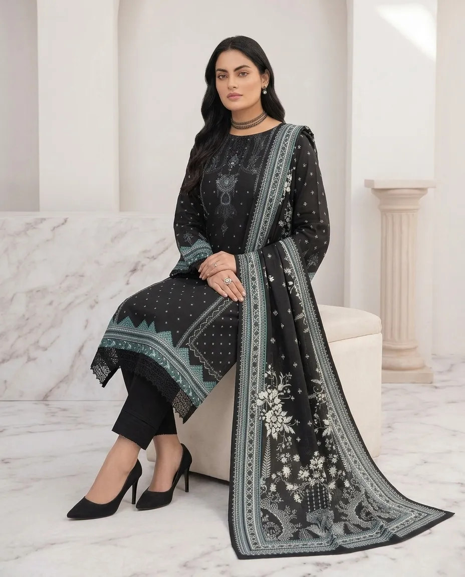 3-Piece Ayra Linen Printed Black - Image 3