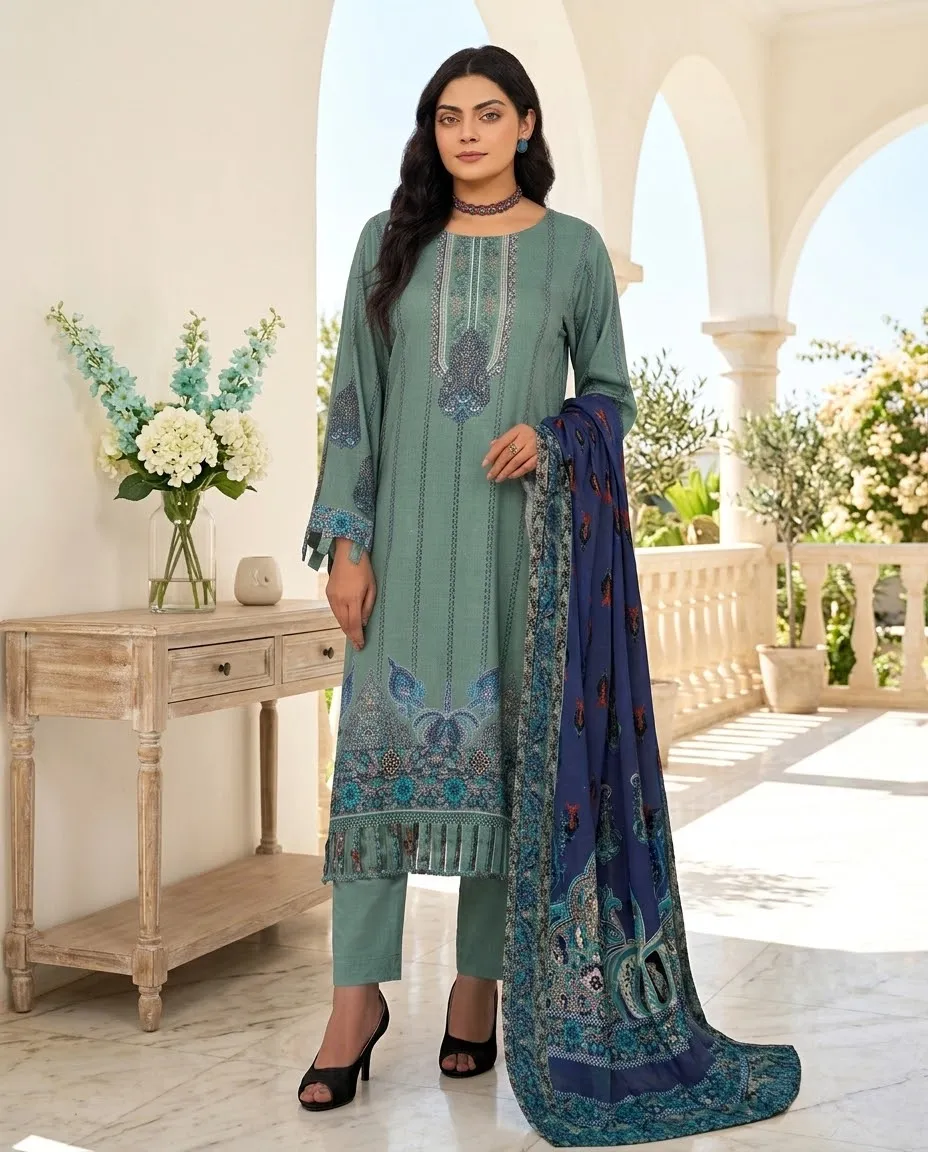 3-Piece Ayra Linen Printed Sage Green - Image 2