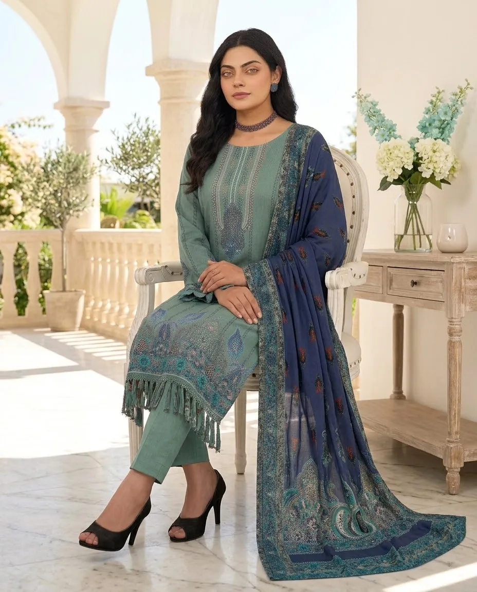 3-Piece Ayra Linen Printed Sage Green - Image 3