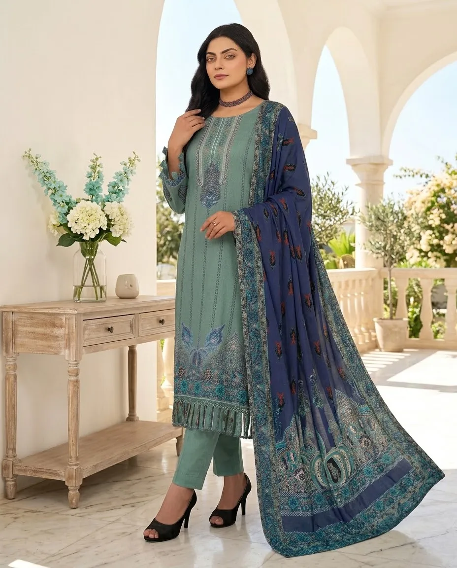 3-Piece Ayra Linen Printed Sage Green