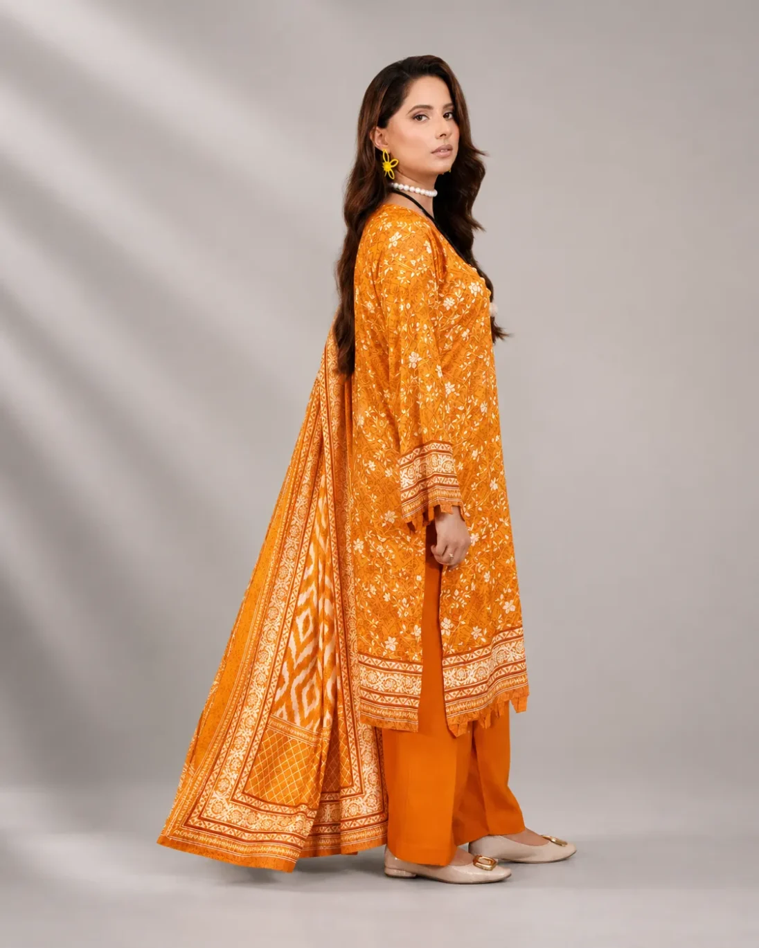 3-Piece Bin Naeem Linen Printed Mustard Orange