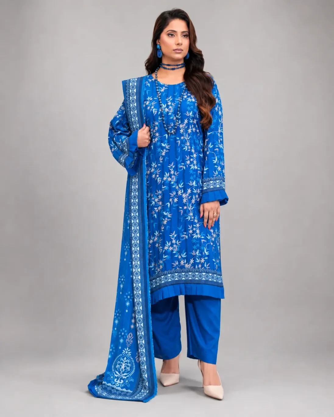 3-Piece Bin Naeem Linen Printed Royal Blue