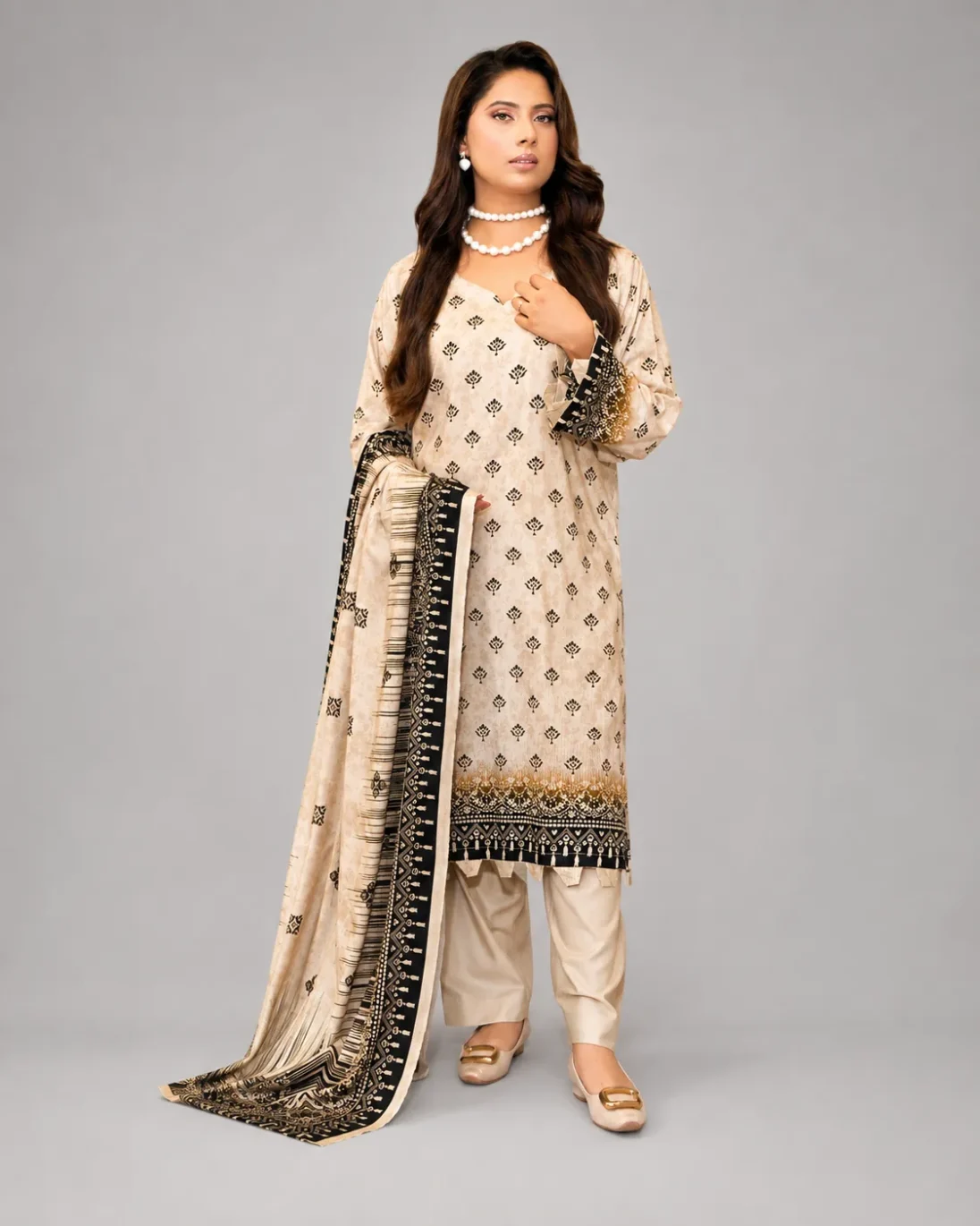 3-Piece Bin Naeem Linen Printed Cream